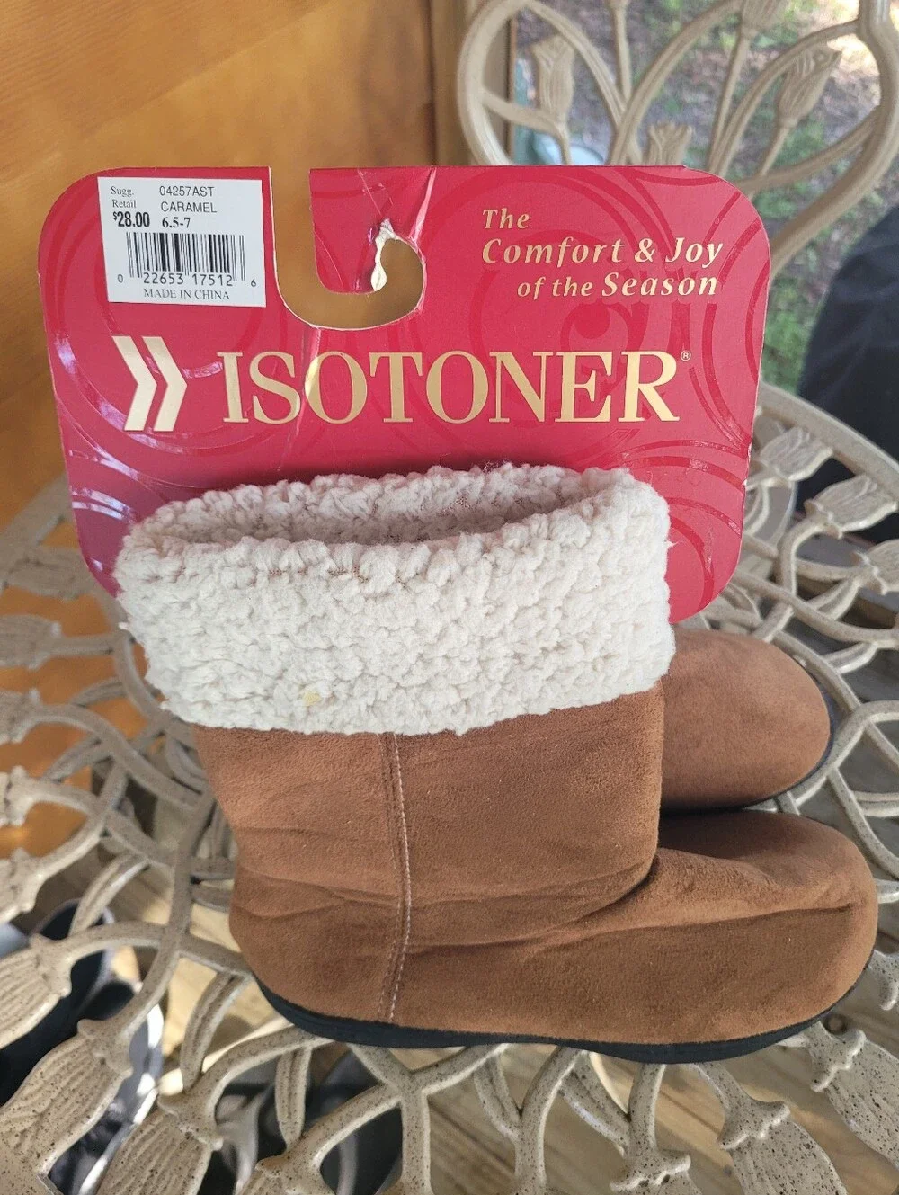 Isotoner Kids Caramel Brown Sherpa Cuffed Boot Slippers